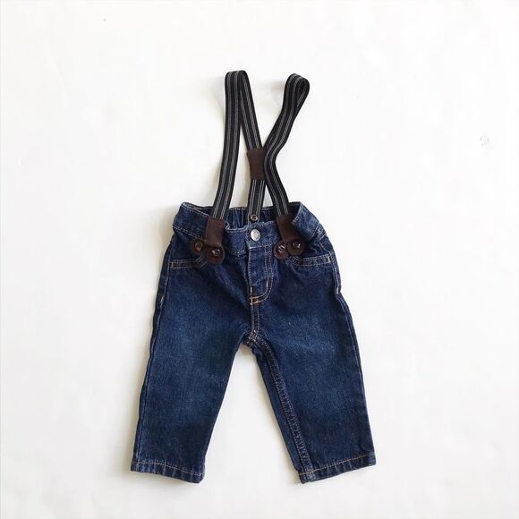 Carters dark denim suspender jeans EUC 6 months - Picture 1 of 4